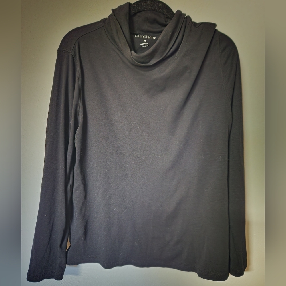 100% Cotton Liz Claiborne Classic Black Turtleneck Top Size XL